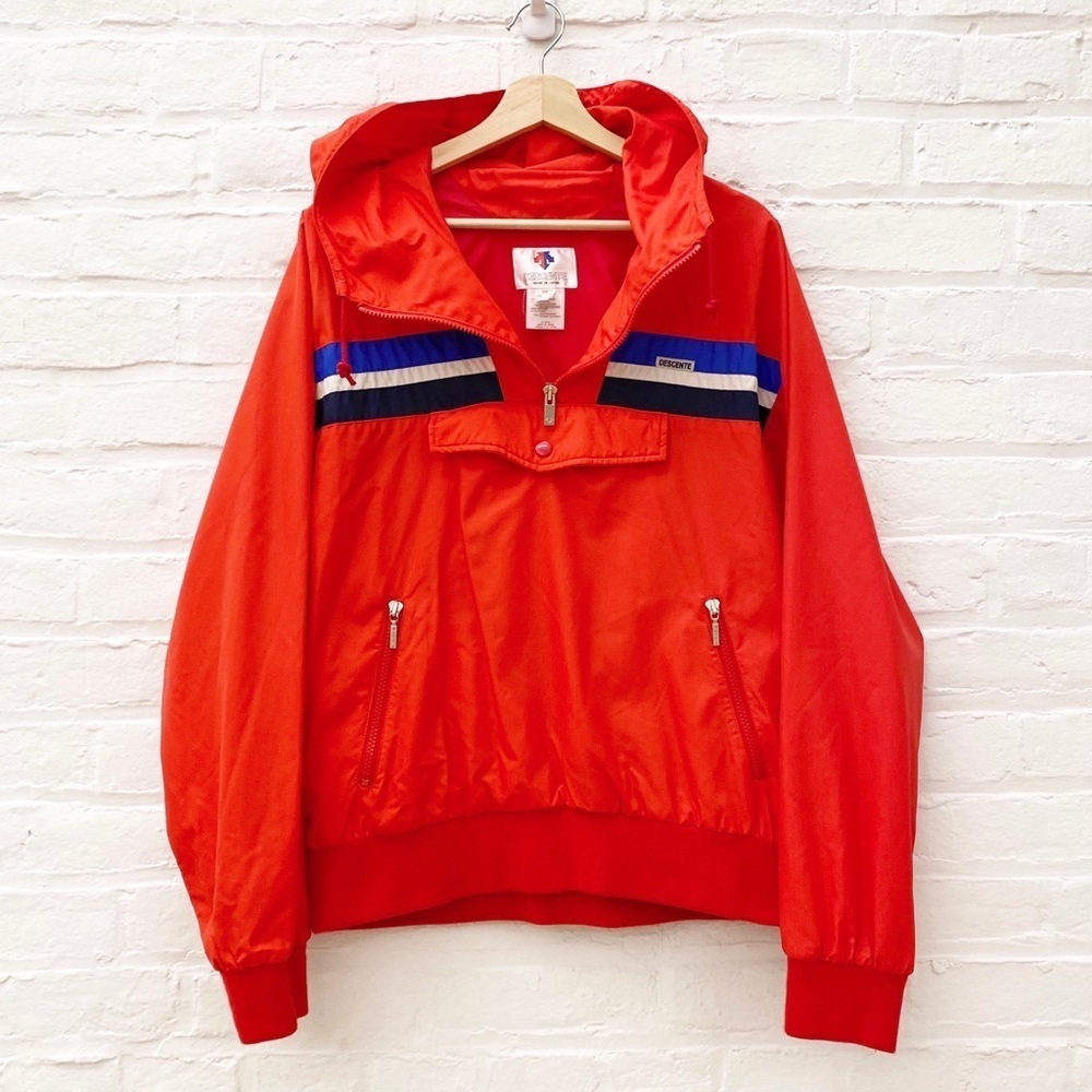 Descente‎ || Pullover Half Zip Windbreaker Jacket Pouch Ski Red Blue Small